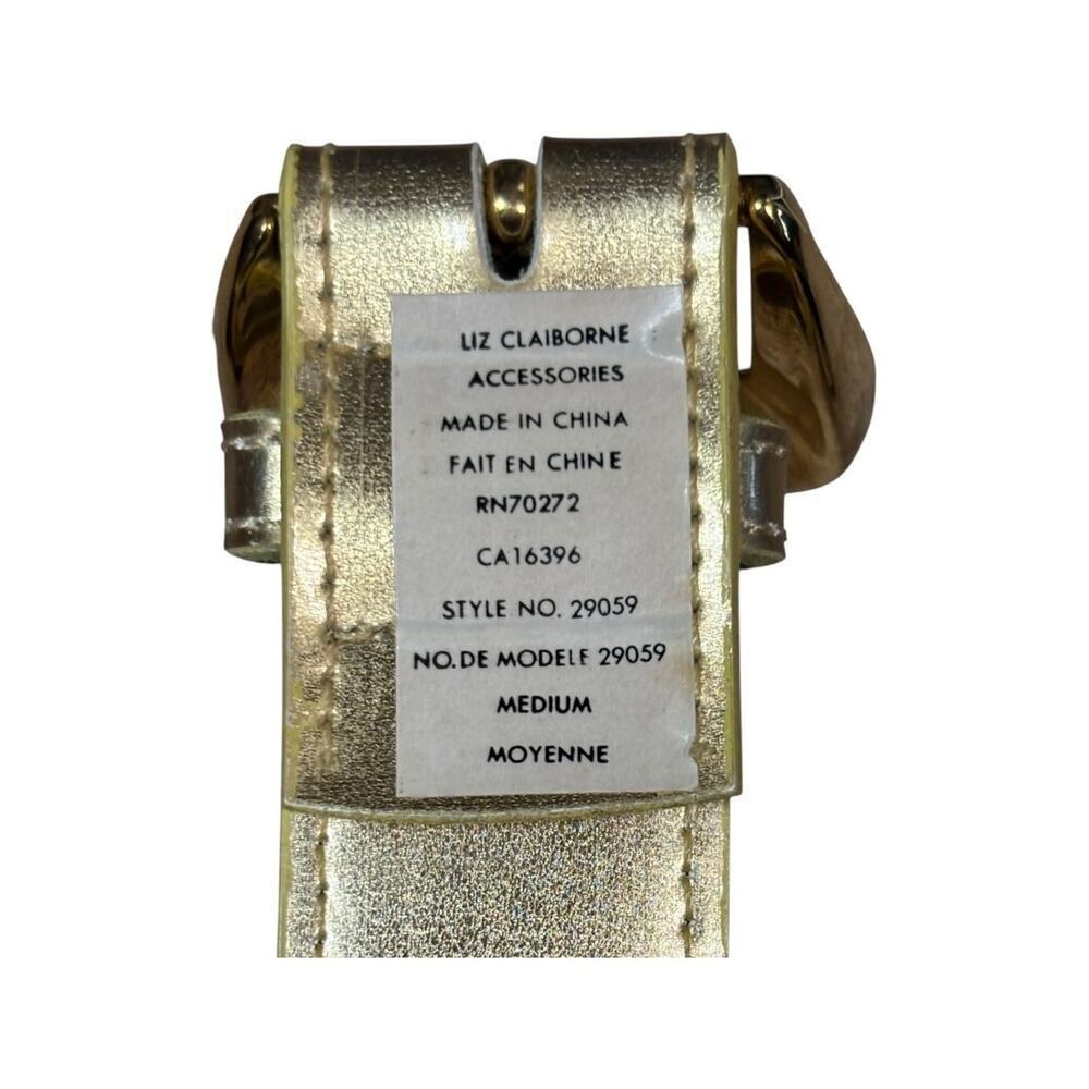 Vintage Liz Claiborne Statement Belt Gold Size Medium Faux Leather Retro Diamond - Picture 6 of 11